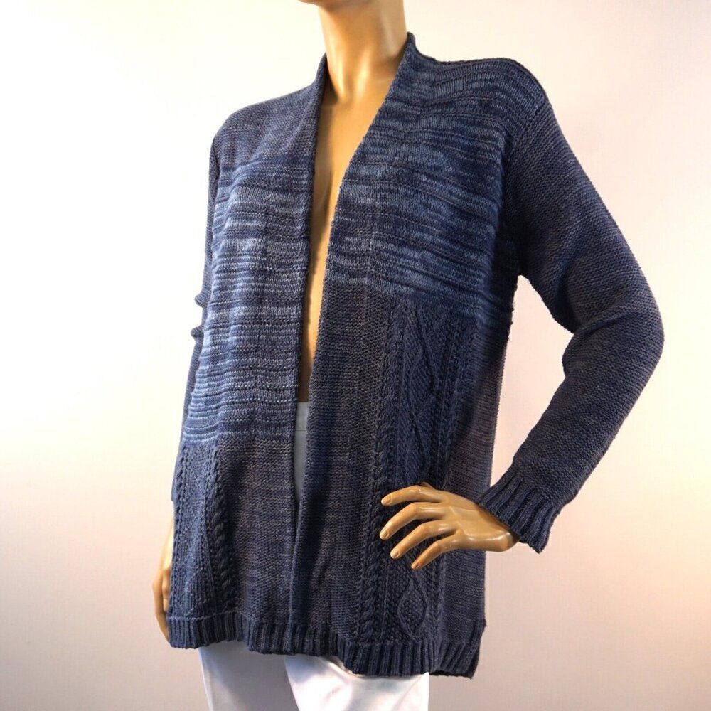 Chaps Open Cardigan Blue Cotton Knit Womens Size Medium